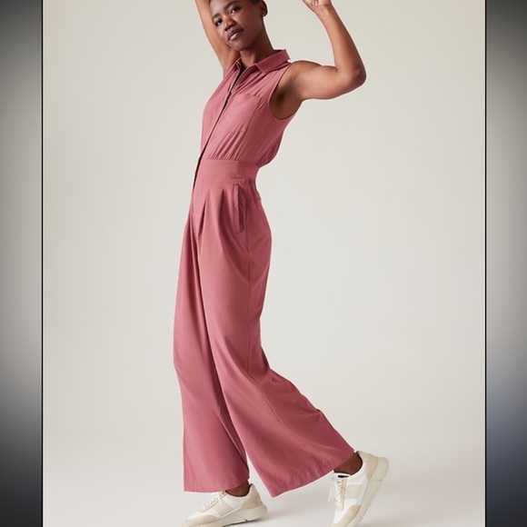 Athleta Brooklyn Heights pink mauve wide leg jumpsuit 6 Tall